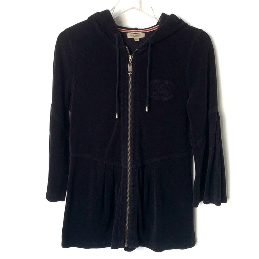 Burberry Black Terry Peplum Zip Hoodie | Luxury Zip‑Front Jacket | Size M